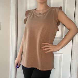 Sonoma Brown Ruffle Sleeve Tank Top